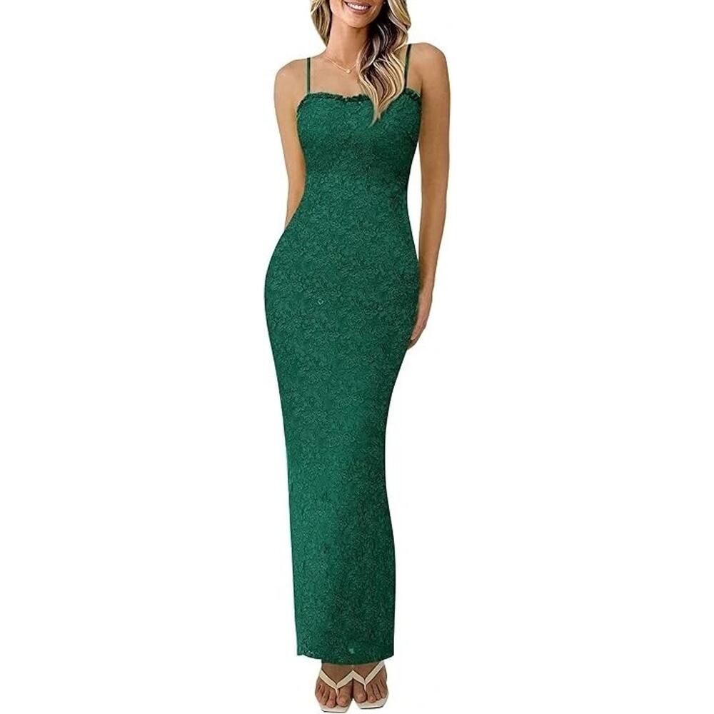 PRETTYGARDEN Lace Floral Bodycon Semi Formal Maxi Dress Dark Green M (8-10)